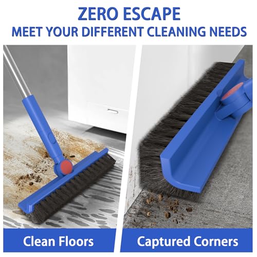 COBETE Floor Scrubber Grout Brush with 16.92IN Large Floor Rubber Squeegee, V-Shaped Scrub Brush and Foam Squeegee Collaborate Cleaning For Tiles, Marble, Glass in Bathrooms, Kitchen,Garages, Pet Hair