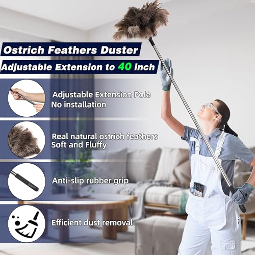Soarer Extendable Ostrich Feather Duster - 40 inches Fluffy Long Handle Reusable Feather Duster for Cleaning Ceiling Fan,Pendant lamp, High Ceiling, Blinds, Furniture - color: 40inch Single