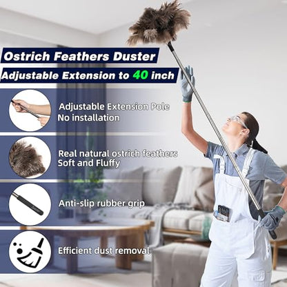 Soarer Extendable Ostrich Feather Duster - 40 inches Fluffy Long Handle Reusable Feather Duster for Cleaning Ceiling Fan,Pendant lamp, High Ceiling, Blinds, Furniture - color: 40inch Single