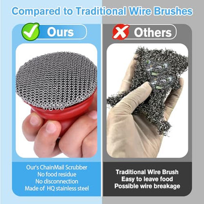 Cast Iron Scrubber and Scraper, Chain Mail Scrubber Cast Iron for Cleaning Dishes, Stock Pots, Pans, Griddles, Grills, Dish Scouring Pads - color: Red Fine Mesh