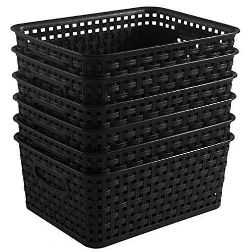 Black Plastic Woven Storage Baskets, 6-Pack Weave Basket Organizer for Kitchen Office Bathroom - color: Black, size: 6-Pack