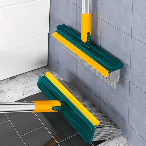 2 in 1 Cleaning Scrub Brush Floor Scrub Brush with Long Handle Scrub with Squeegee 120°Rotating Cleaning Floor Scrub Brush Stiff Bristle Brush for Tile, Kitchen, Shower Floor