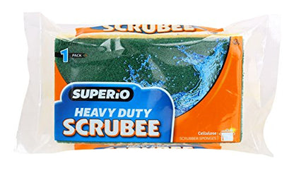 Scrubee Heavy Duty Scrub Sponge with Scouring Pad, Kitchen Dishwashing, Sink, Pot and Frying Pan Cellulose Scrubber Sponge Non Scratch. By Superio… (4.5" Sponge) - color: Green, size: 1-pack