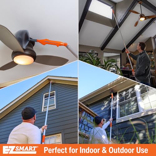 EZ Smart Powered Cobweb & Ceiling Fan Duster with 16ft Rigid Extension Pole – Adjustable Arm, Removable Washable Head, Interior & Exterior Use – Handheld or Pole-Mounted Cleaning Tool - size: Cobweb Duster Extension Pole Kit