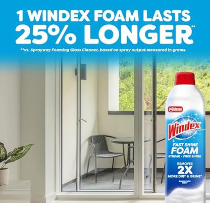 Windex Fast Shine Foam Glass Cleaner, No-Drip Windows, Doors, Mirrors & Countertops Aerosol Cleaning Spray, Streak-Free Shine, Removes Fingerprints, Dust, Dirt, Grime & More 19 oz (Pack of 1) - size: 19 Fl Oz (Pack of 1)
