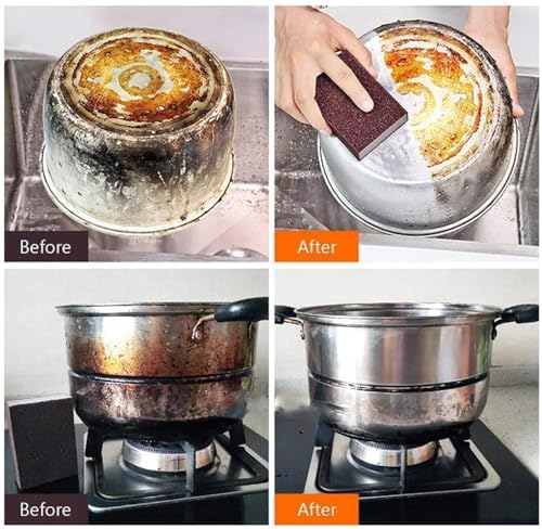 Magic Cleaning Sponge, Heavy Duty Carborundum Emery Scrub Pad, Non-Scratch Rust & Stain Remover, Quick Scrubber for Kitchen Cookware, Sinks, Pots, Pans, Stovetops, Ovens and Grills (8 PCS) - color: 8 Pcs