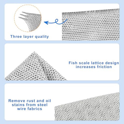 5-Pack 3-Layer Steel Scrub Cloths, Multi-Purpose Scouring Pads for Kitchen, Dishes, Appliances, Fruits & Vegetables - color: Triple-layer Steel Wire Cloth 5