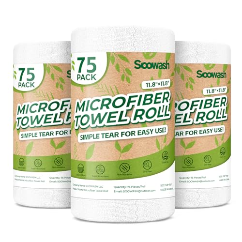 Microfiber Cleaning Cloths Roll, 225 Pack Tear Away Microfiber Towels Roll, 12" x 12" Lint Free Rags, Reusable Cleaning Cloths, Washable, Scratch Free,Ultra Absorbent Dish Rags(White) - color: White, size: 225 pack