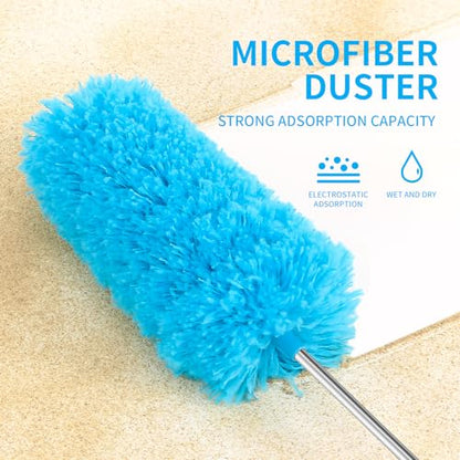 Mini Microfiber Duster for Cleaning, Hand Duster with Extension Pole, Washable Small Duster for Car Interior, Office, Furniture - color: Blue Grey