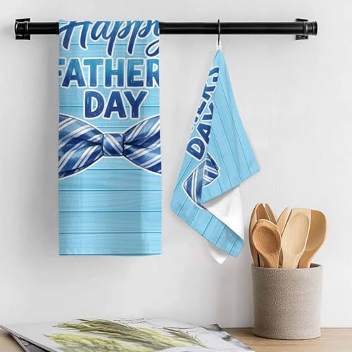 Happy Father's Day Kitchen Towels Set of 1 Blue Stripes Tie Rustic Wooden Grain Decorative Dish Towels Ultra Soft Microfiber Absorbent Reusable Dishcloths for Kitchen Drying, 18x28 Inch - size: 28" x 18" (Pack of 1)