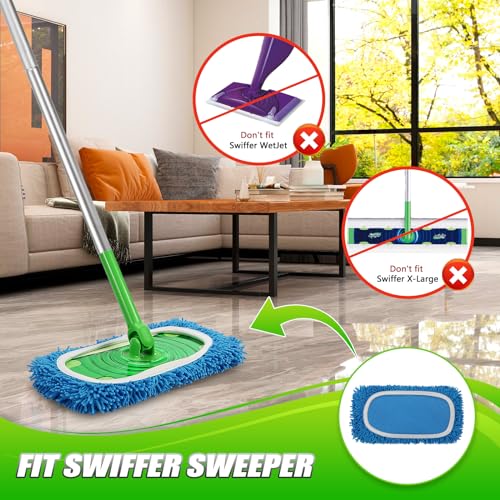 Set of 4 Reusable Microfiber Mop Pads Compatible with Swiffer Sweeper, Dry Sweeping Cloths, Washable Wet Mopping Cloth Refills for Floor Cleaning (Mop is Not Included) (4 Pack, Blue) - color: Blue