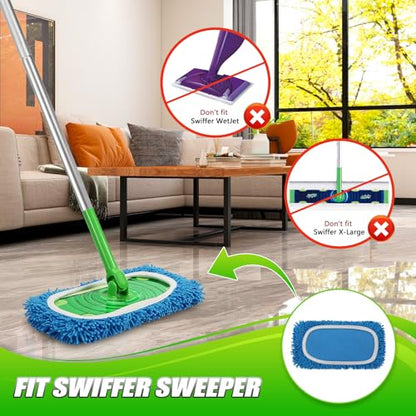 Set of 4 Reusable Microfiber Mop Pads Compatible with Swiffer Sweeper, Dry Sweeping Cloths, Washable Wet Mopping Cloth Refills for Floor Cleaning (Mop is Not Included) (4 Pack, Blue) - color: Blue