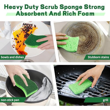 12 Count Heavy Duty Scrub Sponges,Long Lasting Cleaning Sponges for Cleaning Kitchen and Household, Dishes,Dual Sided Kitchen Sponges for Non-Coated Cookware-Green - color: Green-12