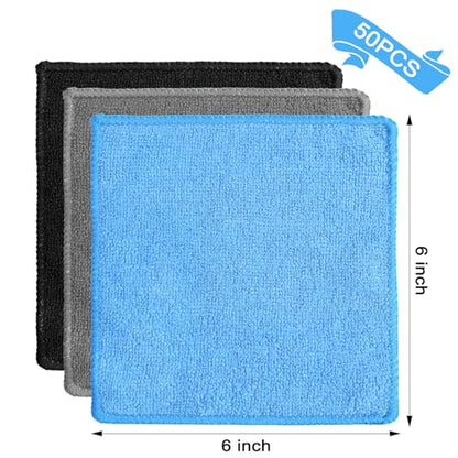 Tanlade Cleaning Cloth Dry Erase Cloth Cleaning Rags Reasonable Kitchen Towels Microfiber Towels Cars Wash(6 x 6 Inch,Blue/Gray/Black,50 Pcs) - color: Blue/Gray/Black, size: 6 x 6 Inch