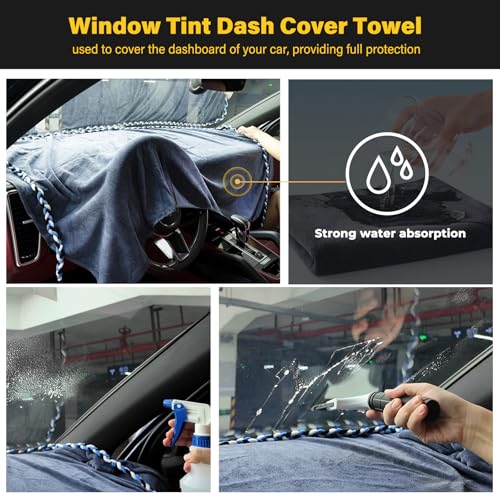 Gomake Window Tint Dash Cover Towel Absorbent Car Dashboard Protection Microfiber Towel Strand Soak Rope Car Windshield Back Window Tinting Tools with Bulldozer Squeegee Scrubber Paddle Squeegee