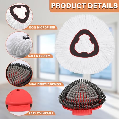 Fatmass 5 Pack Spin Mop Replacement for O Cedar EasyWring 1-Tank System,Include 4 Mop Replace Heads + 1 Upgrade Scrubber Brush, 100% Microfiber Mop Refills Deep Cleaning Machine Washable - color: White (4 Mop Heads+1 Brush)