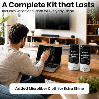Electronic Wipes Screen Cleaner Streak-Free [2 Pack x40] Computer Screen Wipes, TV Screen Cleaner Wipes, Monitor Wipes for Smart TV, Laptop, iPhone, ipad and more - [Microfiber Cloth + 80 Wipes] - size: 2 Pack (80 Wipes)