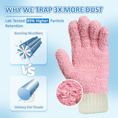 MIG4U Microfiber Dusting Gloves House Cleaning Glove for Blinds, Windows, Shutters, Furniture, and Car, Reusable Lint-Free Pink 2 Pairs S/M - color: Pink Mitten + Gloves, size: Small-Medium