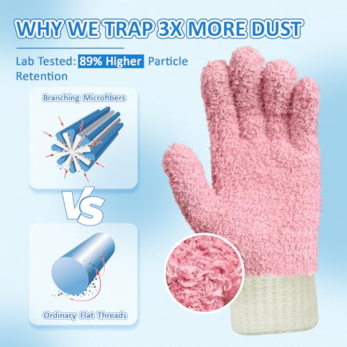 MIG4U Microfiber Dusting Gloves House Cleaning Glove for Blinds, Windows, Shutters, Furniture, and Car, Reusable Lint-Free Pink 2 Pairs S/M - color: Pink 2 Pairs, size: Small-Medium