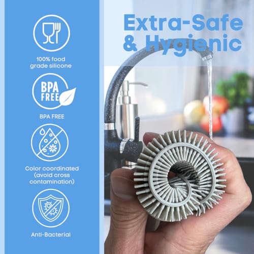 Silicone Dish Sponge Dish Scrubber (Oval and Square) - Dual-Sided, Food Grade Silicone Sponges for Dishes and Housecleaning 2-Pack - color: 2 Pack Grey + Grey