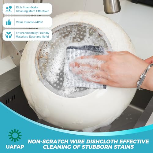 24 PCS Non Scratch Wire Dishcloth, Cleans Fast Without Scratching, Stands Up to Stuck-on Grime, Multi-Surface Safe, Wire Dishwashing Rag Cleaning Power for Everyday Jobs 7.87“ x 7.87” - color: 24pcs[three-layer]