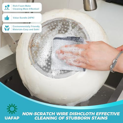 24 PCS Non Scratch Wire Dishcloth, Cleans Fast Without Scratching, Stands Up to Stuck-on Grime, Multi-Surface Safe, Wire Dishwashing Rag Cleaning Power for Everyday Jobs 7.87“ x 7.87” - color: 24pcs[three-layer]