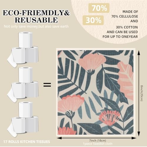 6 Pack Swedish Dishcloths for Kitchen, Reusable Soft Kitchen Towels Dish Cloths Set Absorbent Sponge Cleaning Washable Quick Drying Bar Hand Washing, Flower - color: Flower