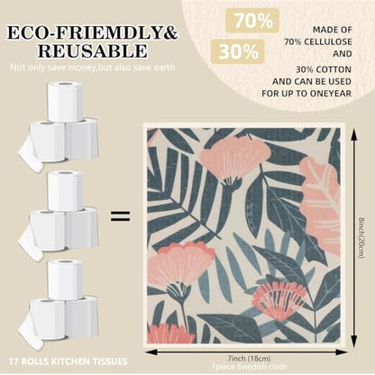 6 Pack Swedish Dishcloths for Kitchen, Reusable Soft Kitchen Towels Dish Cloths Set Absorbent Sponge Cleaning Washable Quick Drying Bar Hand Washing, Flower - color: Flower