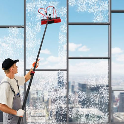 24ft Water Fed Pole Kit Solar Panel Cleaning Brush, Adjustable Window Cleaning Poles with 14in Water Fed Cleaning Brush, Solar Panel Cleaning Pole Outdoor Window Washing Equipment (24Ft, 14in Brush) - size: 24Ft, 14in Brush