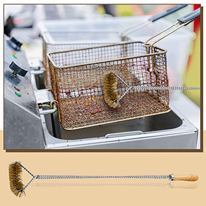 Nuenen 3 Pieces Fryer Cleaning Tools Including L Shaped Fryer Cleaning Brush, Deep Cleanout Rod and Long Handle Basket Brush, Good to 750f for Restaurant Accessories