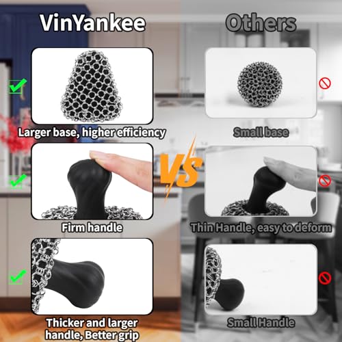 Cast Iron Scrubber with Handle 316 Dish Cast Cleaner Chainmail Scrubber for Pan Skillet Iron Scrub Brush Steel Wool Scrubber Cleaning Kit (1 Scrub + 1 Scraper) - color: Black 02