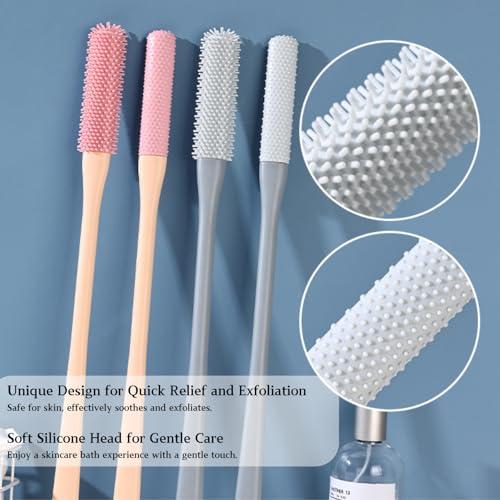 Toe Cleaning Brush with 15.7" Long Handle,Shower Foot Scrubber,No Bending, Ideal for Seniors, Expecting Mothers, Men & Women | Foot Scrubber & Anti-Itch Exfoliating Brush (2 Pack) (Pink) - color: Pink