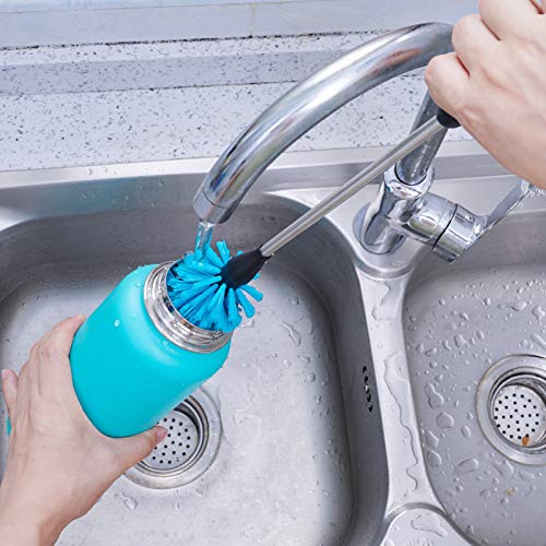 MOSOLAN Stainless Steel Water Bottle Brush, Long Handle Scrubbing Brush, Built for Cleaning Sport Bottles, Baby Bottles, Cups, Coffee Mugs, Glasswares, Wine Decanters, Flask, 2 Pack, 15 in - size: 15 Inch (Pack of 2)