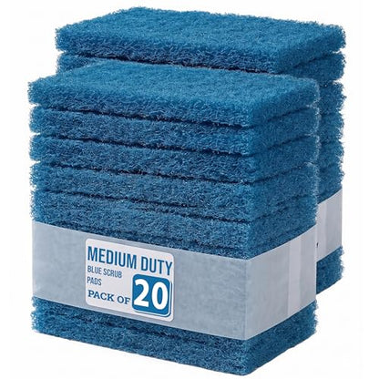 KLEEN HANDLER Medium Blue Cleaning Pad | Medium Duty Scrub, Eco-Friendly, General Cleaning (Pack of 20) - color: Blue, size: Pack of 20