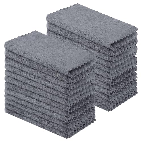 Kitinjoy 24 Pack Kitchen Cloths Dish Towels (10" x 10", Grey), Super Soft and Absorbent Dish Cloths, Nonstick Oil Fast Drying Coral Velvet Microfiber Cleaning - color: Grey, style: 10 x 10 inch- 24 Pack