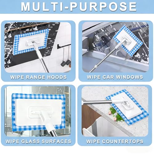 Snap Grip Mini Mop, Zero Touch MiniMop, Disposable Clip Mopstick Reusable Cloths,Desechable Mini Wash-Free Flat Mops for Gaps Corners Multi-Surface, Dry and Wet Use (1*Mop & 3*Cloth)