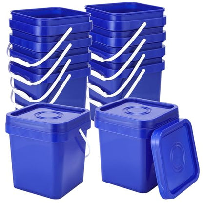 Suzile 10 Pcs Food Grade Square Bucket with Lid 1 Gallon Plastic Bucket 4.5L Utility Industrial Pail with Handle Container for Food Oil Tub Water Fishing Paint House Cleaning Car Washing (Blue) - color: Blue