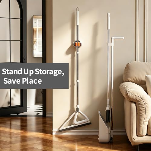 3 Pieces 52'' Broom with Dustpan Combo Set and Silicone Air Broom Kit, Long Handle Broom and Dustpan Sets with Teeth, Upright Storage Household Broom and Dustpan Sets Light Gery