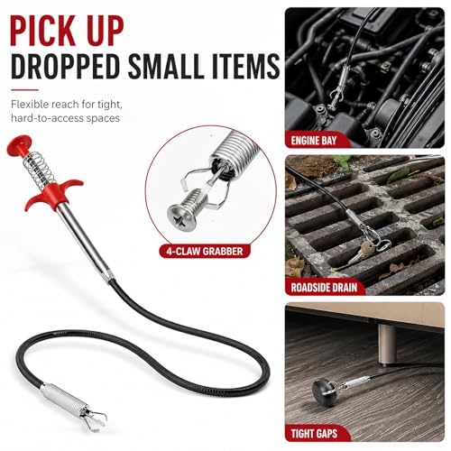 77 Inch Flexible Drain Snake Grabber, Long 4-Claw Pickup Tool for Sink, Shower, Bathtub Drains and Tight Spaces - style: drain snake grabber