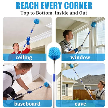 Cobweb Duster with Extension Pole - 8 FT Lightweight Stainless Steel Extendable Duster Ceiling Fan Duster for High Ceilings, Medium Stiff PET Bristle Spider Web Brush for Indoor/Outdoor Cleaning - size: 8FT