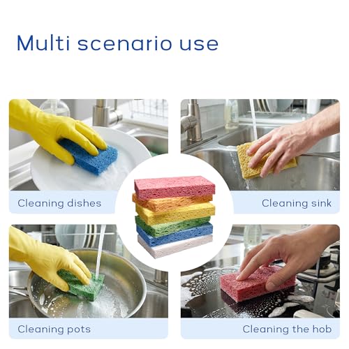 ARCLIBER Cellulose Sponges,Heavy Duty Scrub Kitchen Sponge No Scratching,Pop Up Eco DIY (6 Pack) - color: Multicolor, size: 6 Count (Pack of 1)