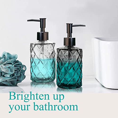 11oz Glass Soap Dispenser with Plastic Pump, Clear & Black Diamond Design Refillable Hand Soap Dispenser for Hand Wash and Dish Wash for Dishwashing Liquid, Lotion Shower Gel - color: Diamond Black & Diamond Clear