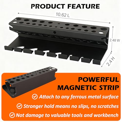 MUTUACTOR Magnetic Wrench Holder,Anti-scratch Magnetic Mount Drill Bits Holders Heavy Duty,2 Layers Magnet Wrench Drill Bits Rack for Work Bench Toolbox Tool Cart,1PCS,Black,26 Holes and 7 Slots - style: Black Drill Bits Wrench Holder