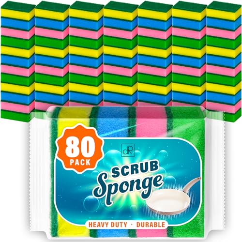 DecorRack 80 Kitchen Sponges, Heavy Duty Dish Sponges, Household Cleaning, Bathroom, Car Wash - Bulk Pack, Multicolor (Pack of 80) - color: Multicolor, size: Pack of 80