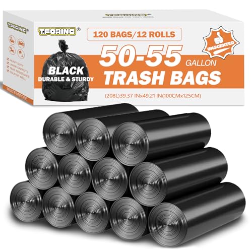 50-55 Gallon Trash Bags Unscented, 40'' x 50'', Black, 120 Count | Large 50+ Gal Garbage Liners,Fit 187 - 206 Liter Bins,Multipurpose for Construction Industrial Yard Outdoor Commercial Bulk - color: 50-55 gal-120