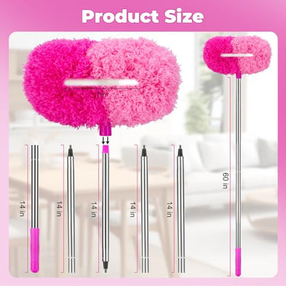 CALBEAU Ceiling Fan Cleaner Duster with 60 inch Extension Pole, Dusters for Cleaning High Ceiling Fan Blades, Dusters Kit with Storage Bag, Cleaning Tools for Families (13pcs) - color: Pink