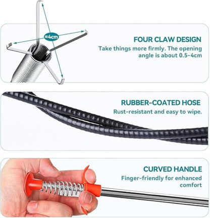 33.8 inch Drain Snake Hair Drain Clog Remover Tool - Sink Drain Cleaner for Toilet Sewer Shower Kitchen Bathroom Tub Clogged Drains Opener Cleaning Tool, Flexible Grabber Claw Pick Up Tool (33 in) - style: 33 in