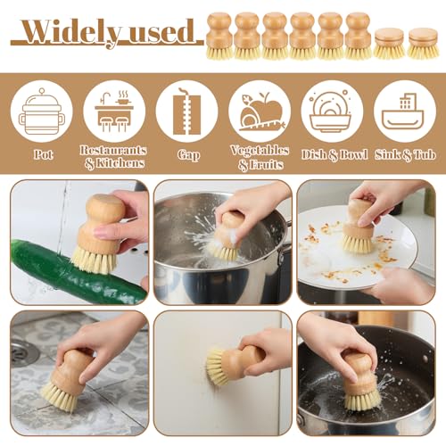 COMNICO Bamboo Dish Brush Set, 9 Pack Kitchen Natural Wooden Cleaning Scrubbers Set Washing Dish Brush Scrubber with Natural Sisal Bristles for Household Cleaning Vegetables