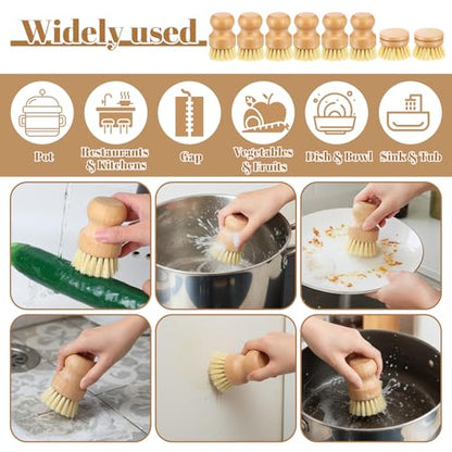 COMNICO Bamboo Dish Brush Set, 9 Pack Kitchen Natural Wooden Cleaning Scrubbers Set Washing Dish Brush Scrubber with Natural Sisal Bristles for Household Cleaning Vegetables