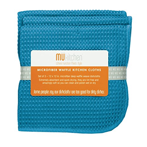 MÜkitchen Waffle Microfiber Dish Cloth | Durable & Super Absorbent for Cleaning & Drying | Set of 3 | Sea Blue - color: Sea Blue, size: 12" x 12" Dishcloth